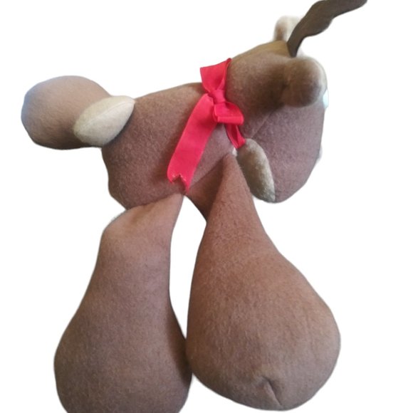 Vintage Hallmark Plush RODNEY REINDEER w/ Red Ribbon Stuffed Toy Animal HTF - Picture 5 of 11